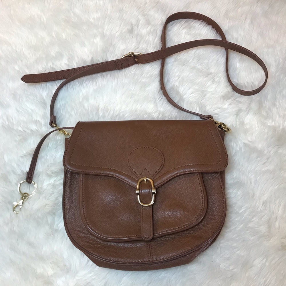 Emma Fox brown leather crossbody gold keyring